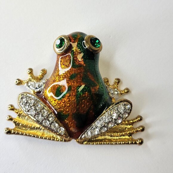 Large Bronze Gold and Green FROG Brooch - Picture 15 of 16